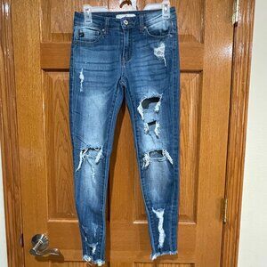 KANCAN Women's 5 / 26 Blue Skinny Grunge Distressed Mid Rise Comfort Denim Jeans